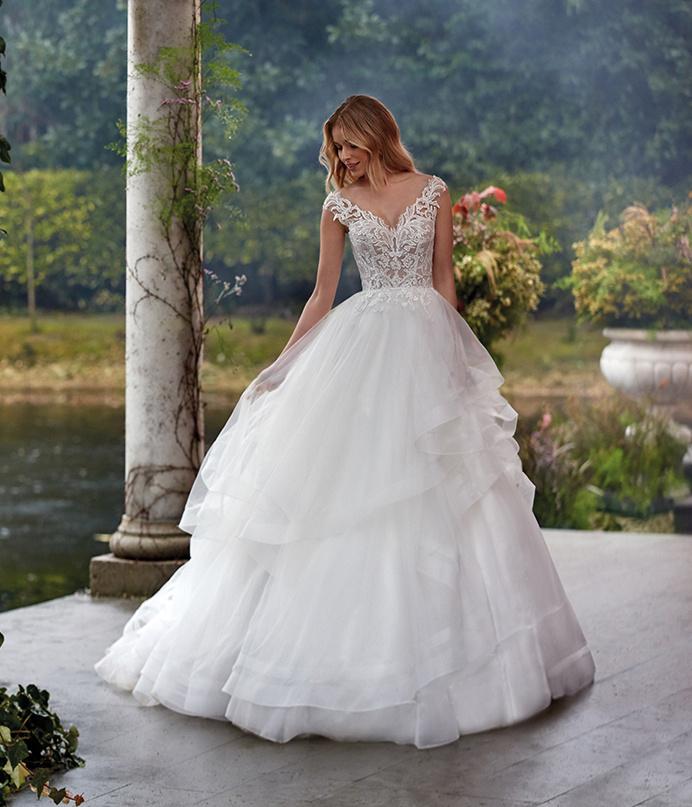 vestido de novia corte princesa con holanes