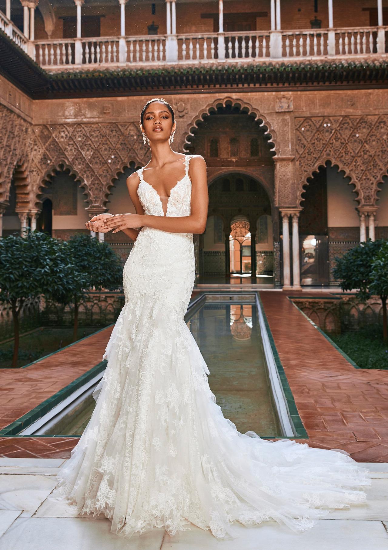 vestido de novia corte sirena con holanes