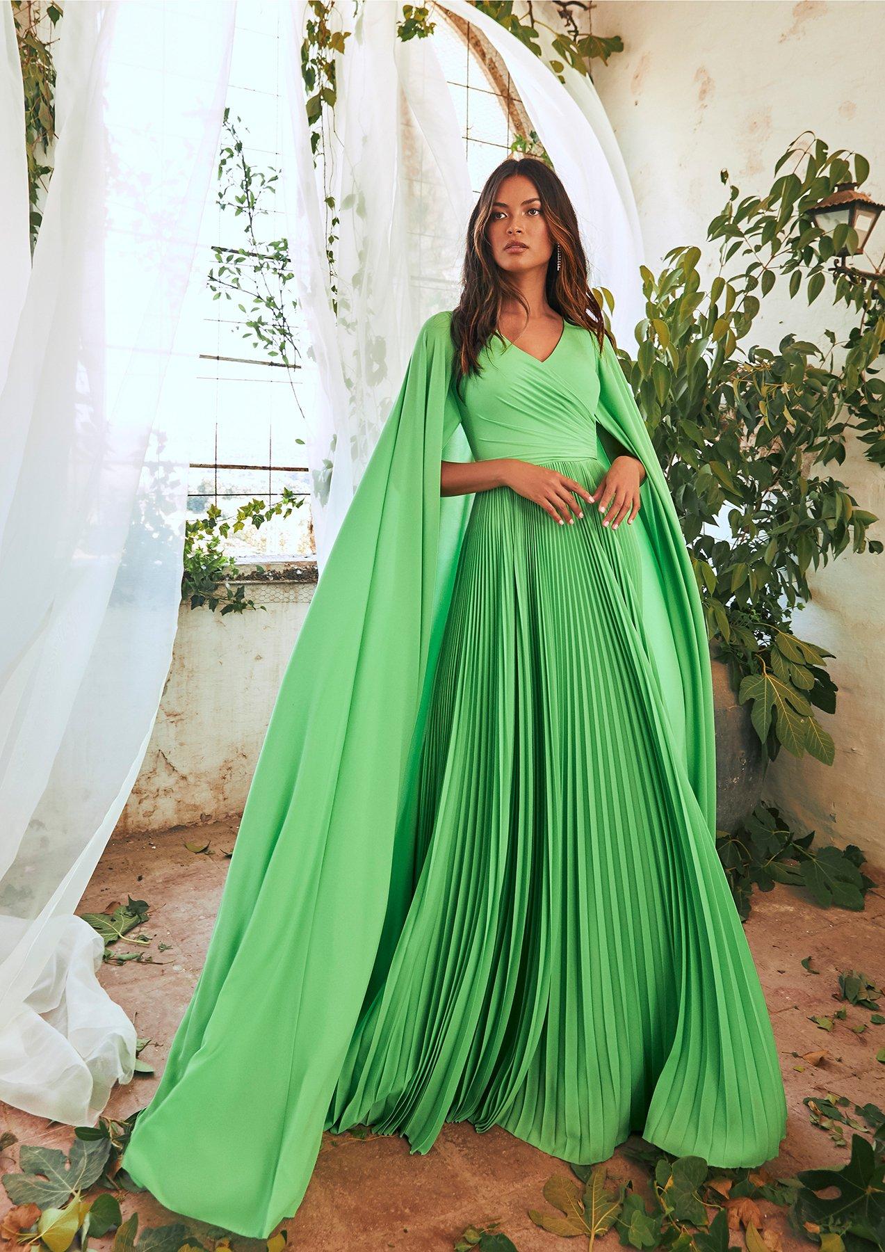 vestido de fiesta para boda plisado verde
