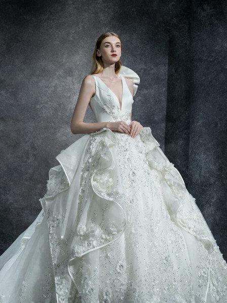 vestido de novia corte princesa con holanes