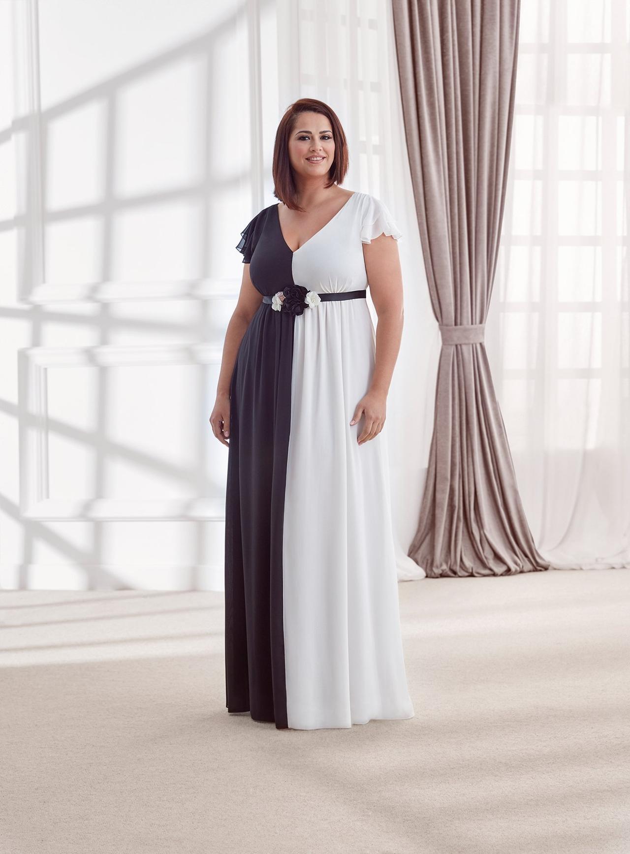 vestido de fiesta para boda largo elegante bicolor negro y blanco