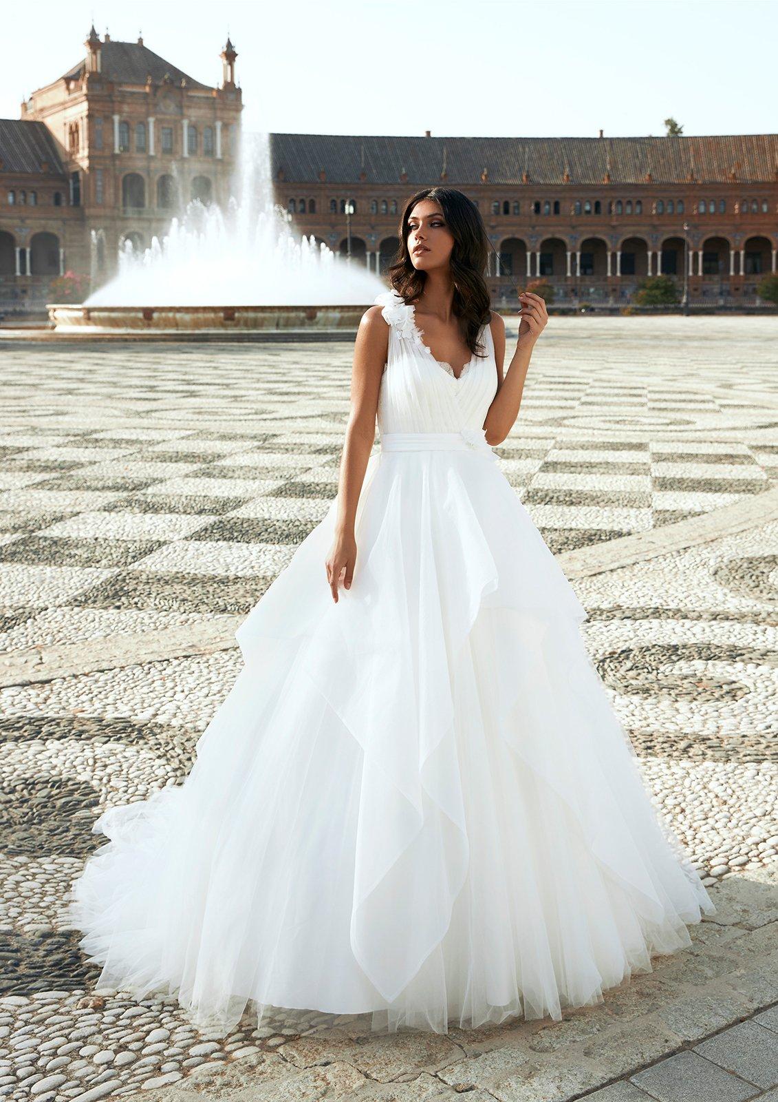 vestido de novia corte princesa con holanes