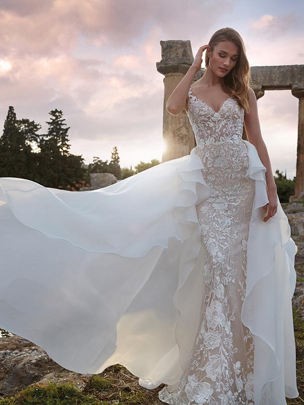 vestido de novia corte sirena con holanes