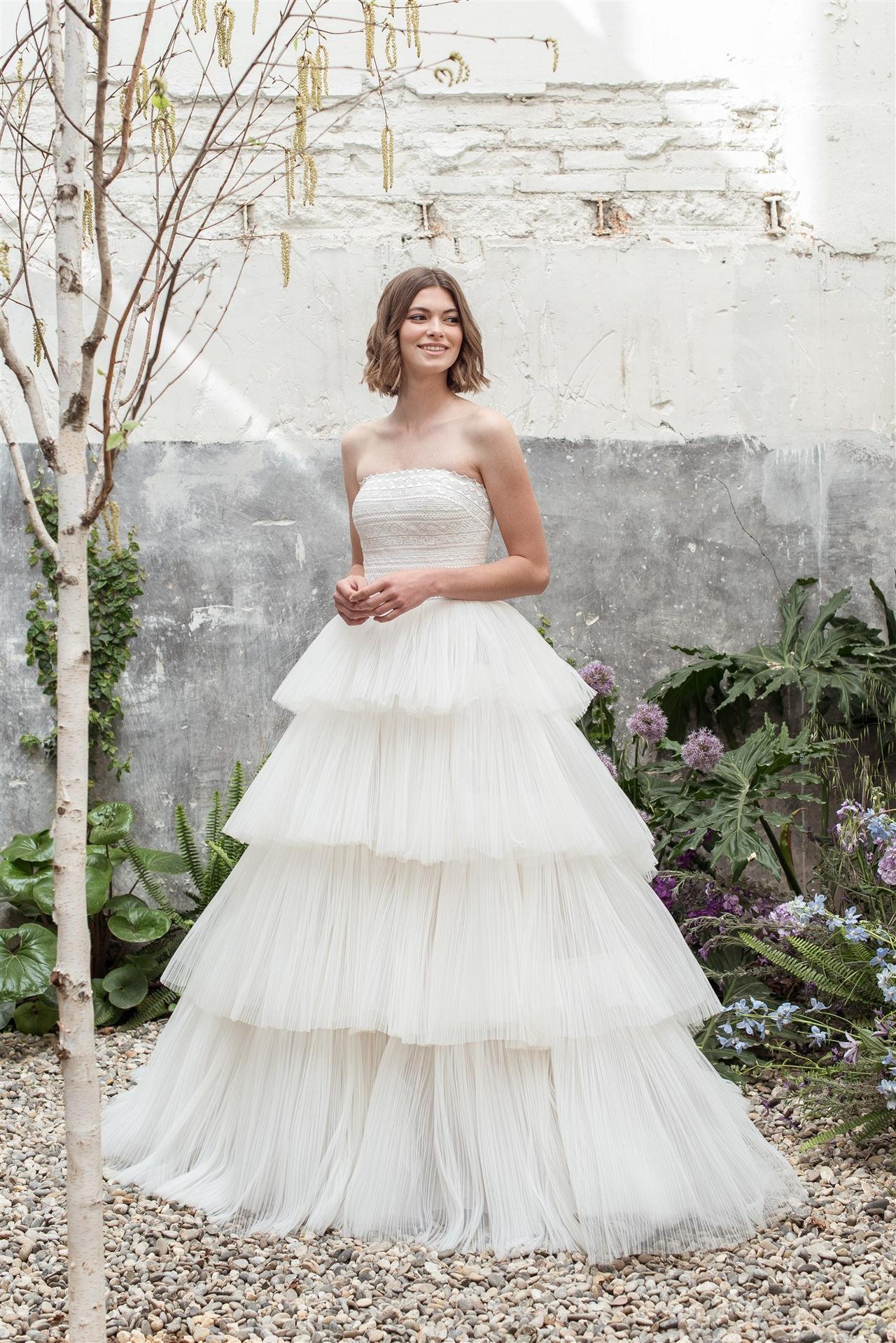 vestido de novia corte princesa con holanes