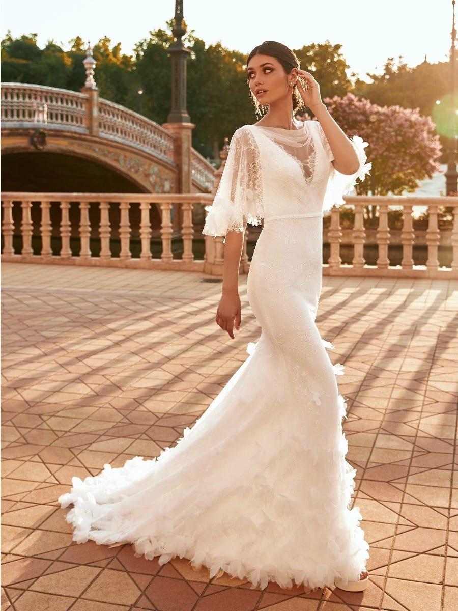 vestido de novia corte sirena con holanes