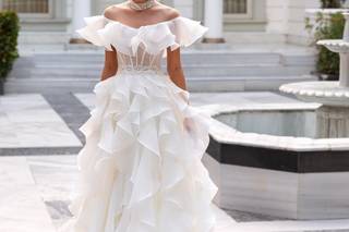 vestido de novia corte en A con holanes