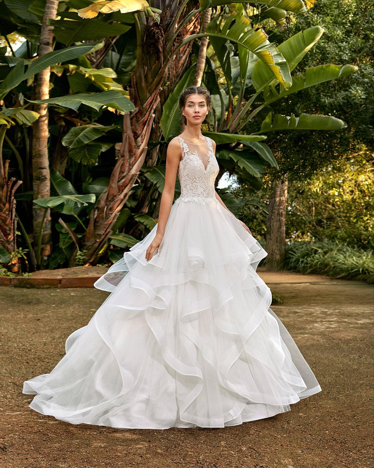 vestido de novia corte princesa con holanes