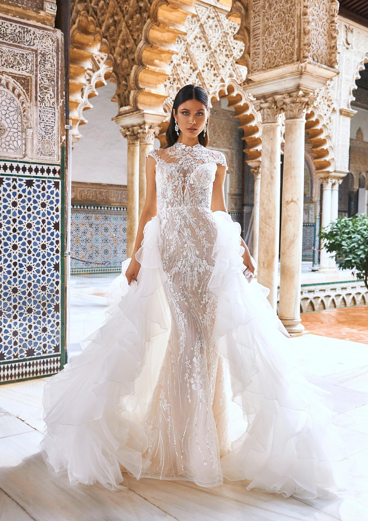 vestido de novia corte sirena con holanes