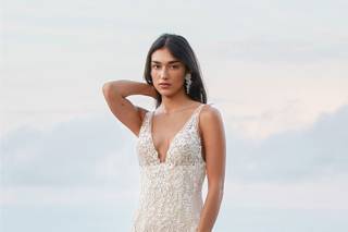 vestido de novia con corte imperio escote en V