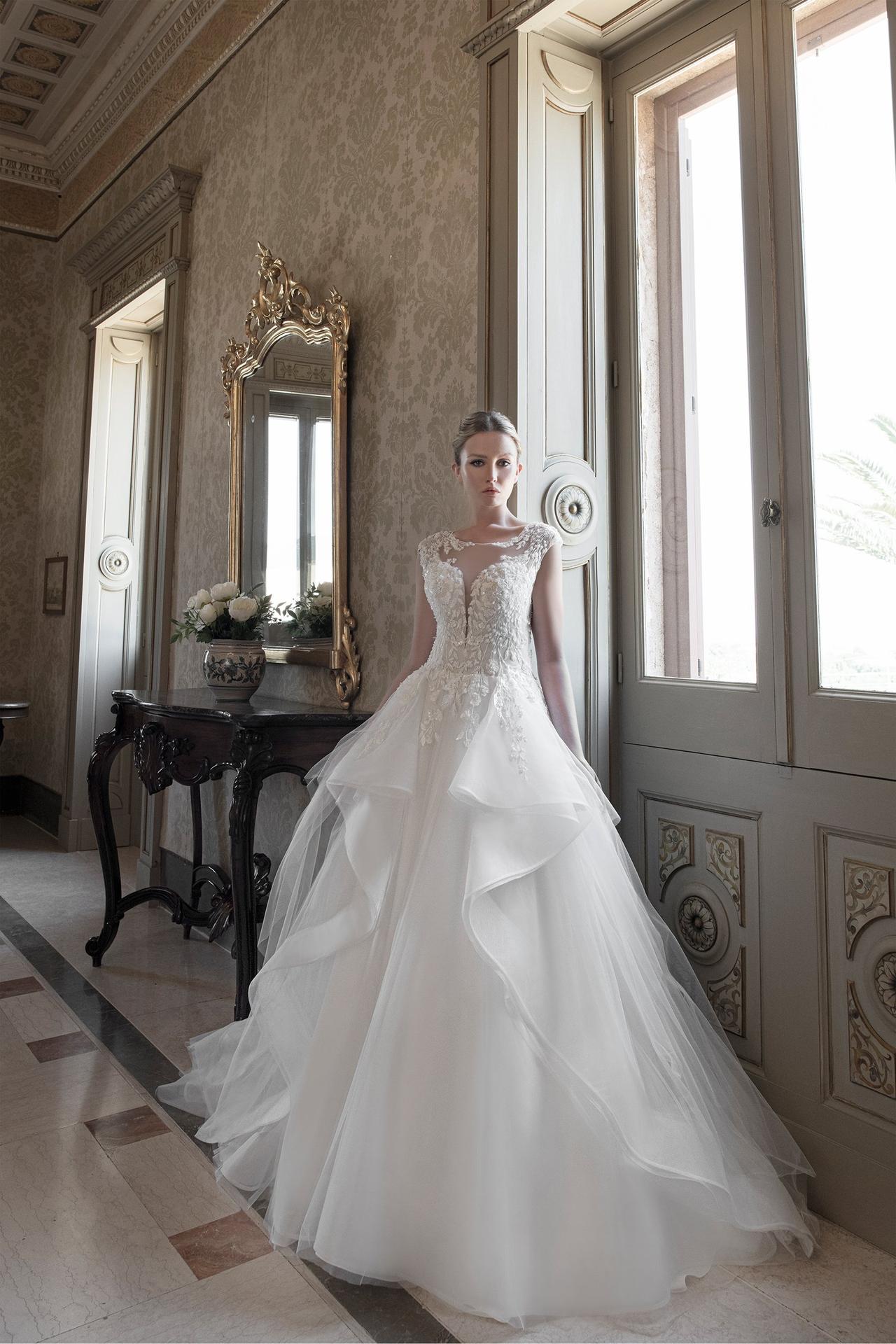 vestido de novia corte princesa con holanes