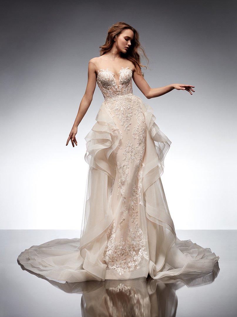 vestido de novia corte sirena con holanes