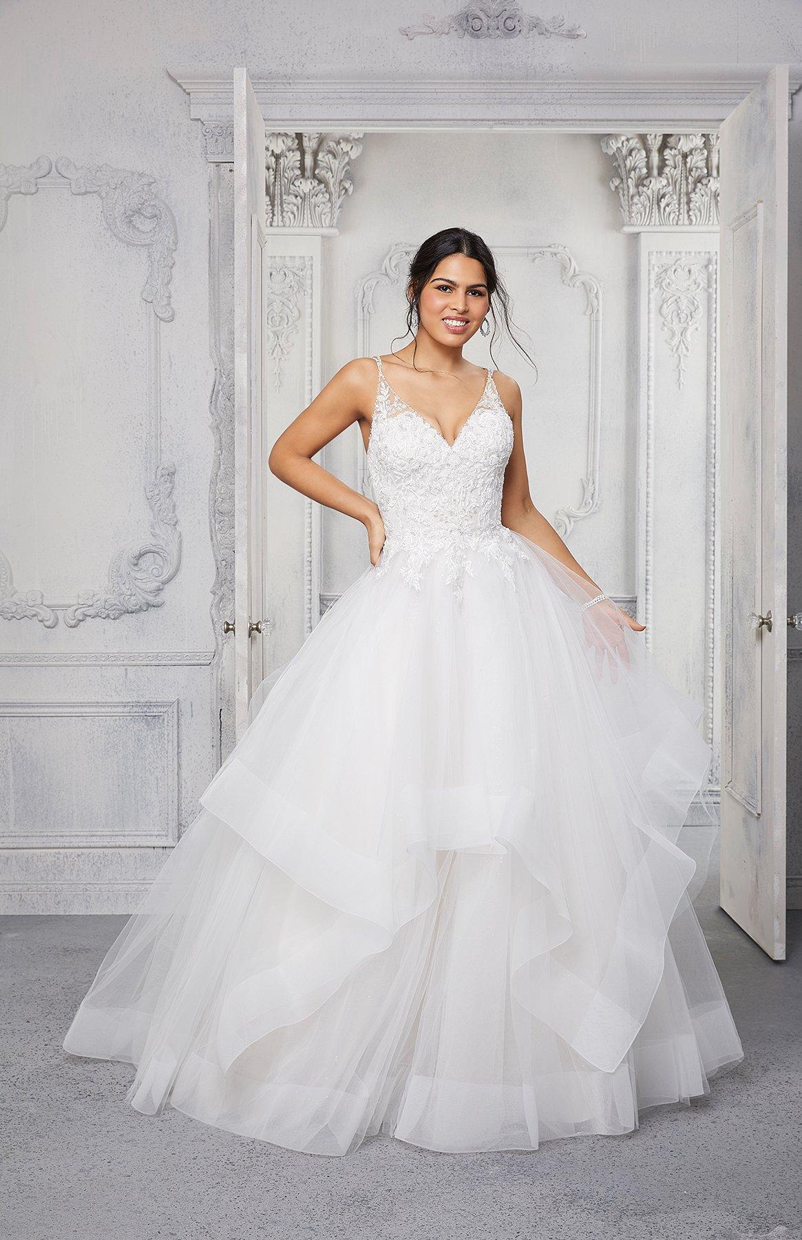 vestido de novia corte princesa con holanes