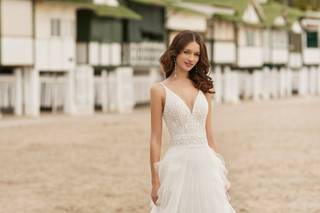 vestido de novia corte en A con holanes