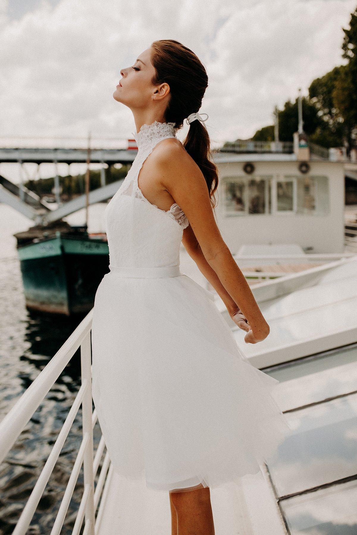 vestido novia corto para boda escote halter