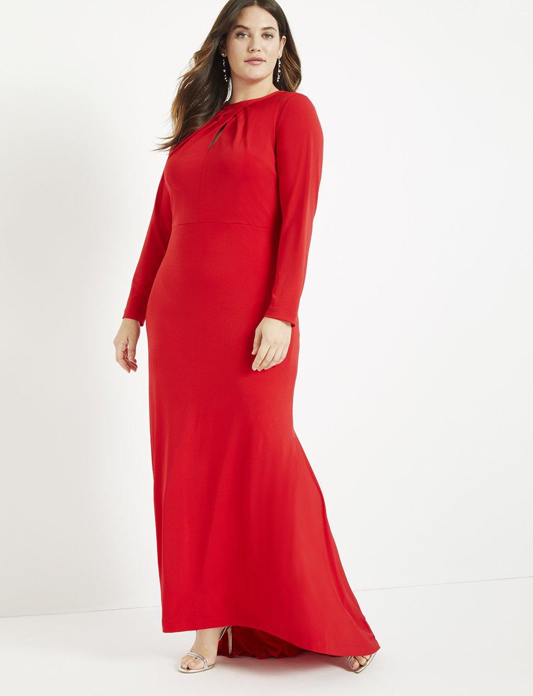 vestido rojo largo con mangas para fiesta de boda