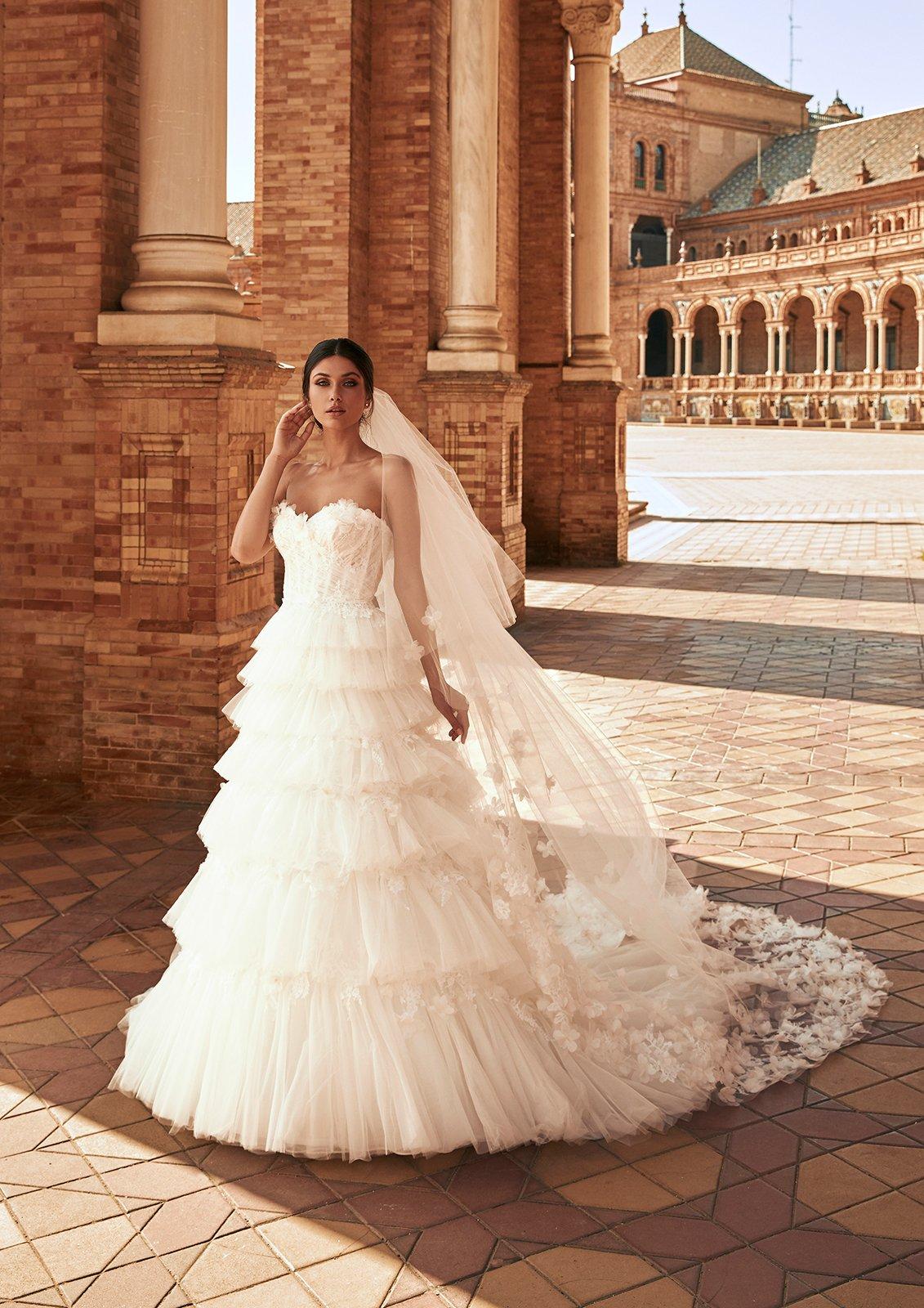 vestido de novia corte princesa con holanes