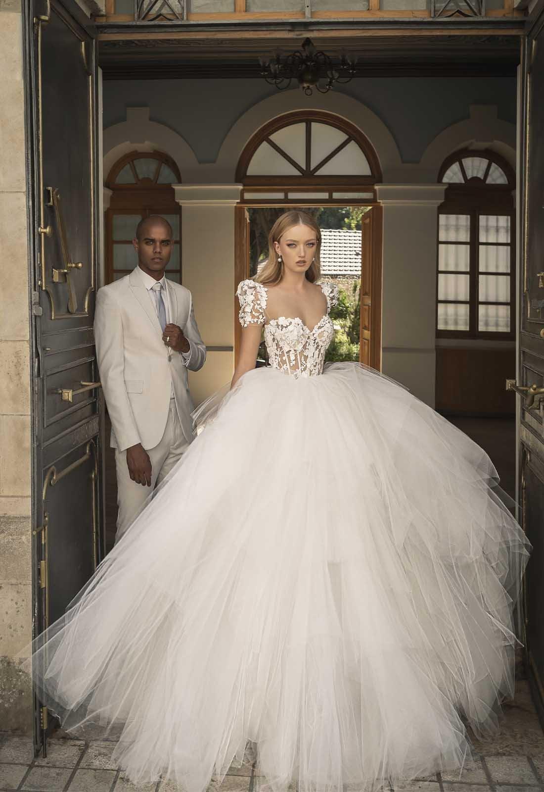 vestido de novia corte princesa con holanes