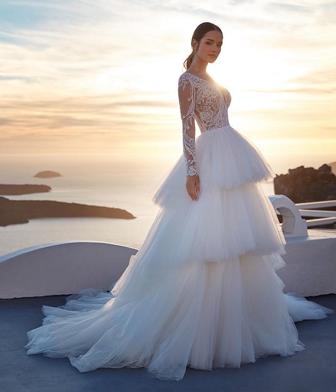 vestido de novia corte princesa con holanes