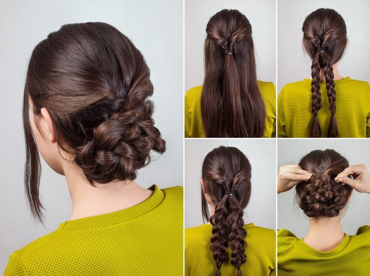 Peinados con trenzas con moño bajo
