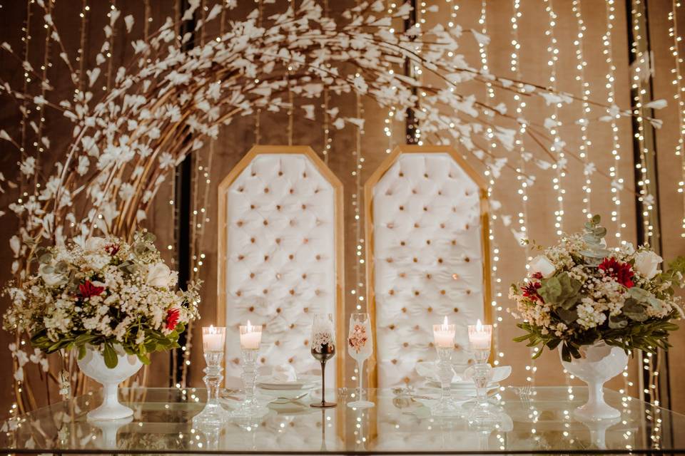 arreglos de mesa blancos para boda en invierno