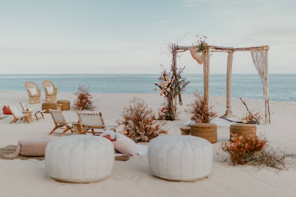 Decoracion boho para boda en la playa