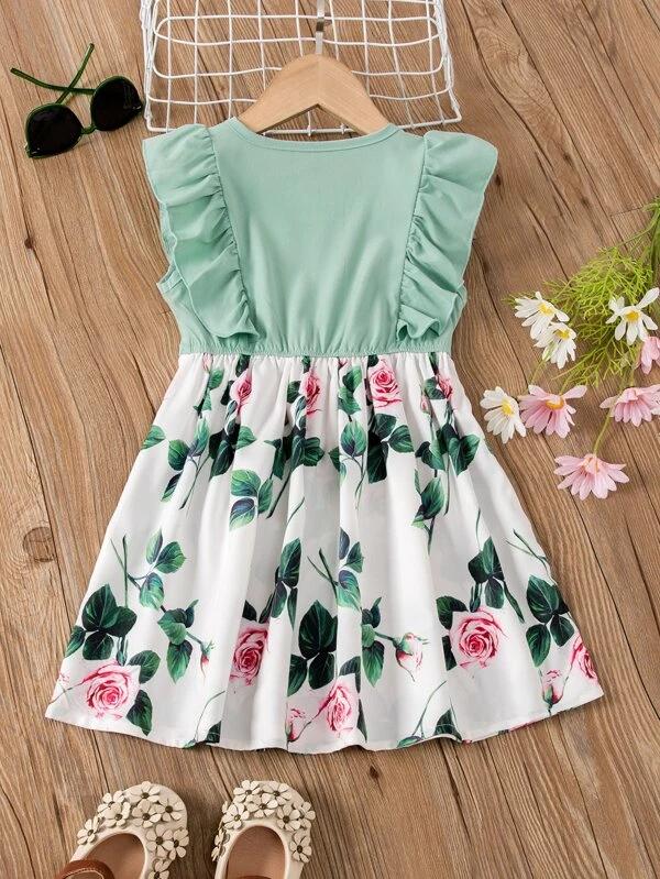 vestido de fiesta para niña verde con falda blanca y flores