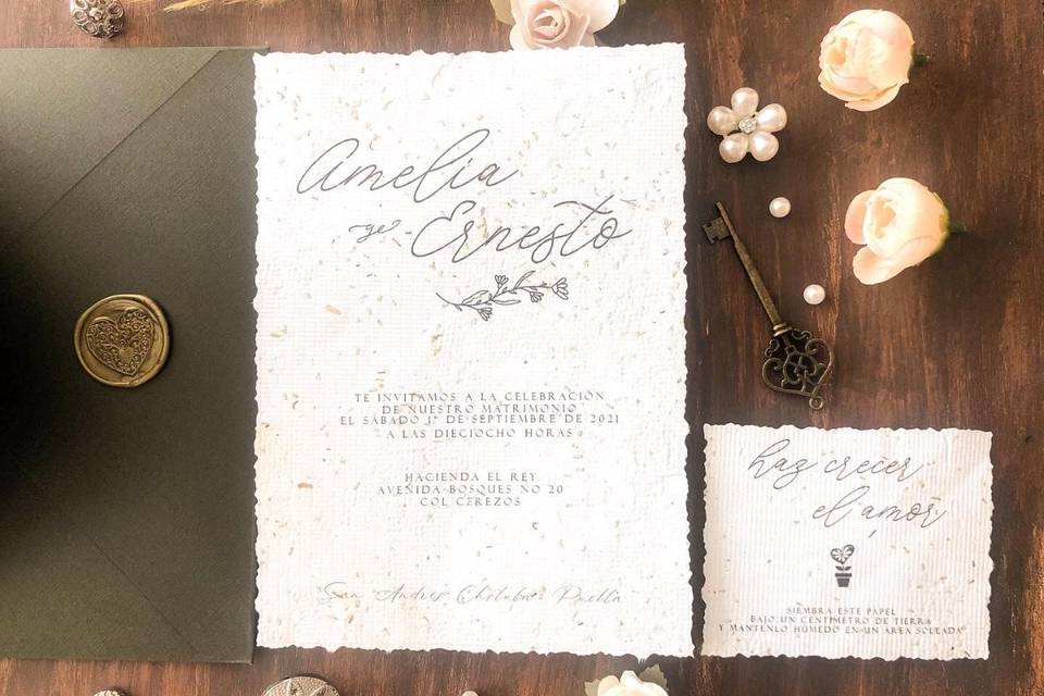 invitación de boda con papel reciclado