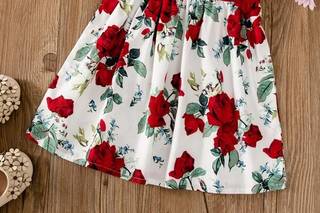 vestido de fiesta para niña rojo con falda floral