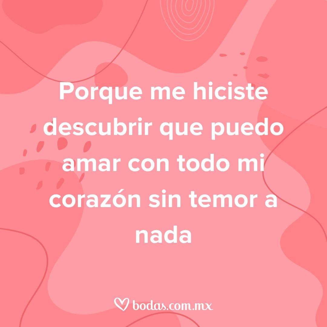 razones para amarte cada día, porque me hiciste descubrir que puedo amar con todo mi corazón sin temor a nada