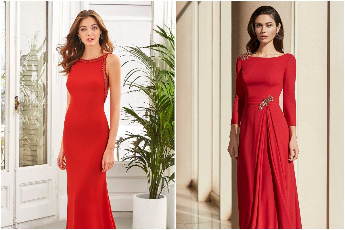 vestidos elegantes rojos de fiesta para invitadas a bodas
