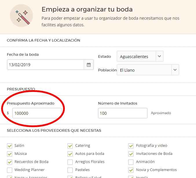 Presupuesto de boda