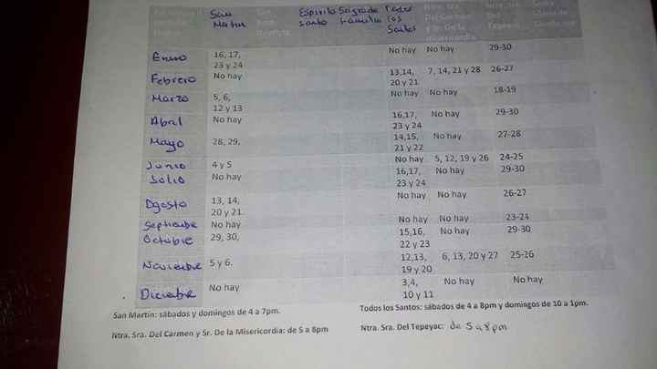Horarios y Sedes