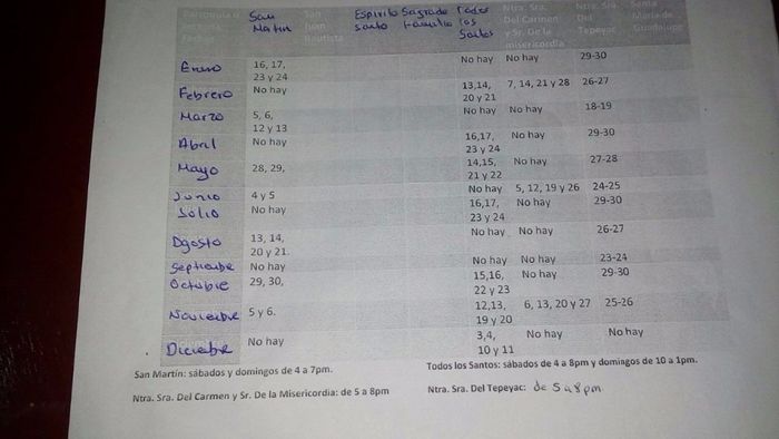 Horarios y Sedes