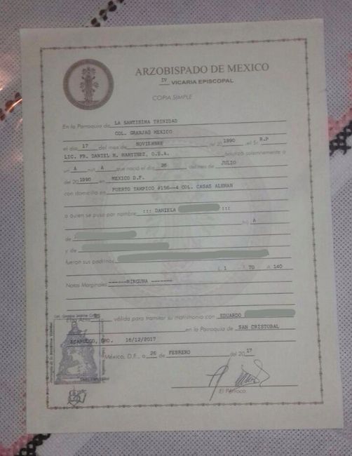 Mi fe de bautismo actualizada! Foro Ceremonia Nupcial