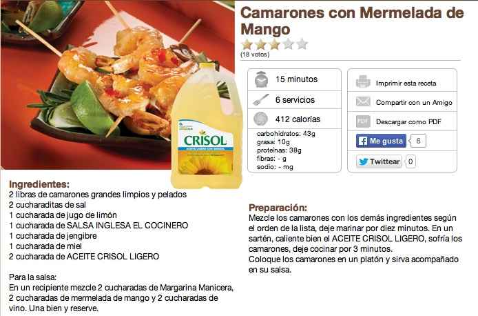 Camarones con Mermelada de Mango