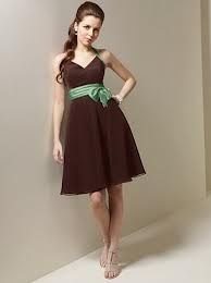 Vestido de damas cafe con verde