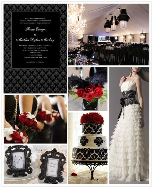 Boda rojo, negro y blanco