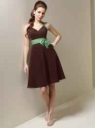 Vestido de damas cafe con verde