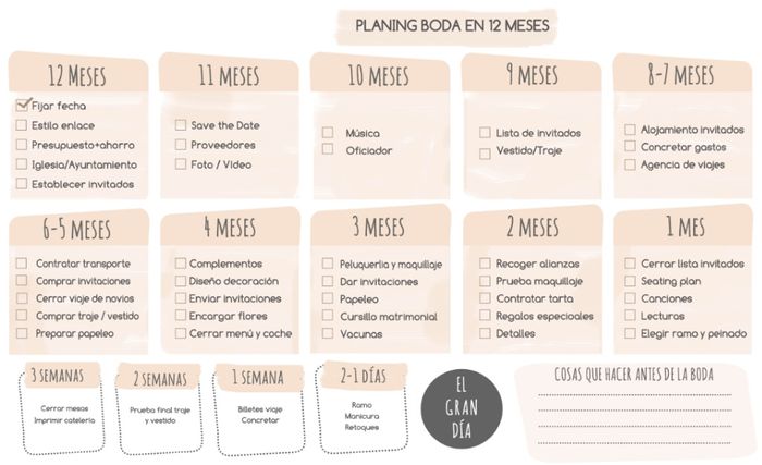 Calendario para tu boda