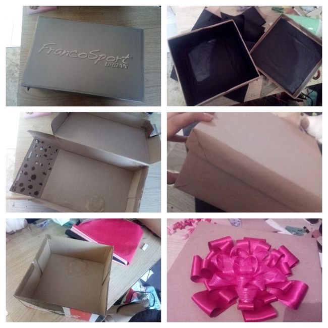 Recicle una caja de zapatos, la forre por fuera de papel Kraft y por dentro de papel china negro, co