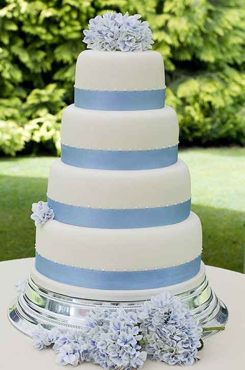 Pastel azul y mesa del dulces rosa?