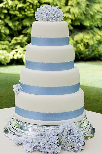 Pastel azul y mesa del dulces rosa?