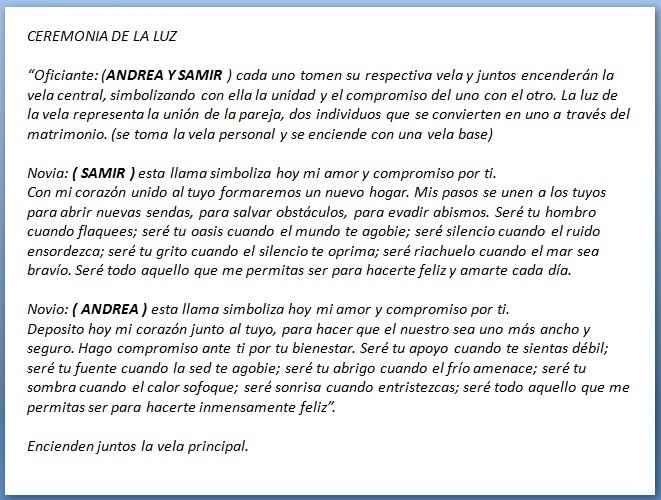 texto ceremonia de la luz