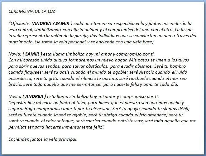 texto ceremonia de la luz