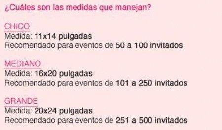 Medidas recomendadas para arbol de huellas acorde a cantidad de invitados
