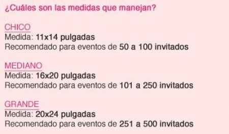 Medidas recomendadas para arbol de huellas acorde a cantidad de invitados