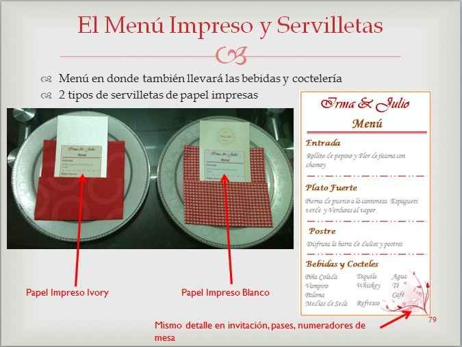 Nuestro menú impreso y servilletas