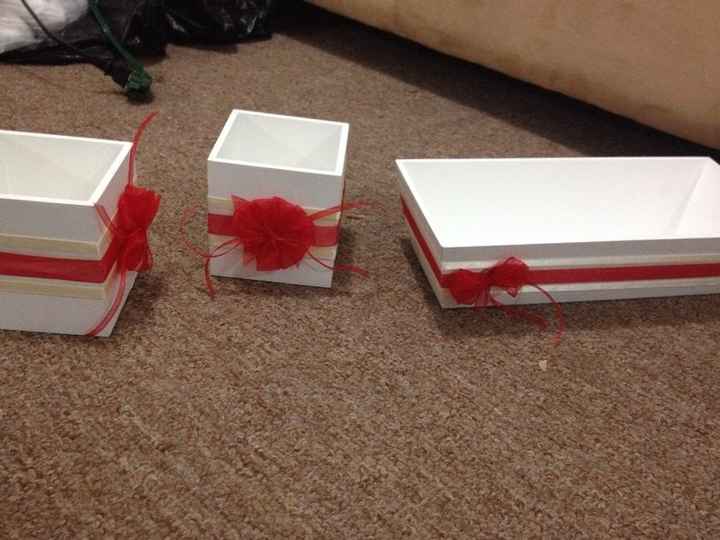 Cajas adornadas para las plumas con las que escribiran sus nombres sobre su huella en el arol de hue