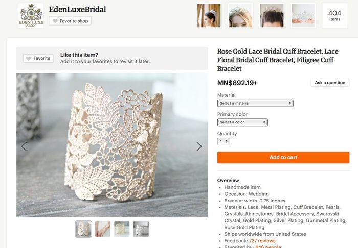 El mismo en Etsy, caro