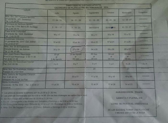 Calendario de pláticas matrimoniales - 1